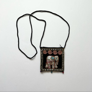 embroidered coin‎ purse crossbody sequin elephant black pouch bag